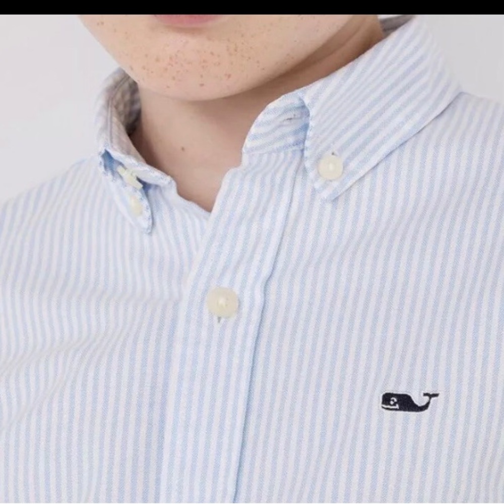 Vineyard Vines Button Down Classic Oxford Whale Dress Shirt Boys' Sz L Striped